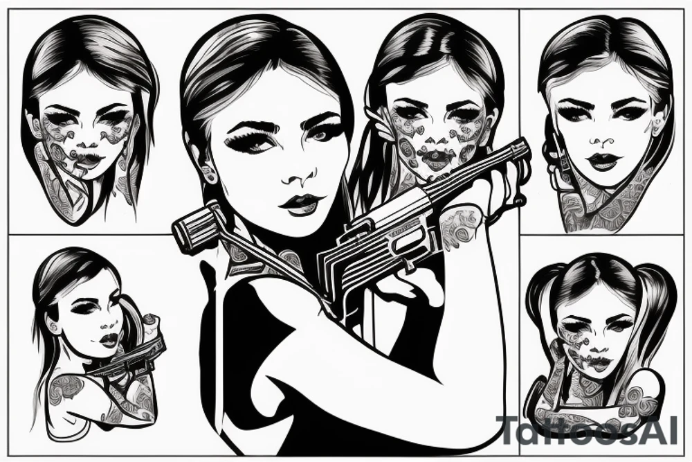 russian girl with ak-47 in kokoshnik tattoo idea