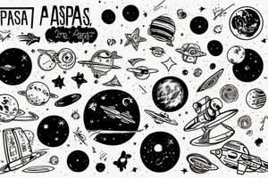 "per aspera ad astra" text with a space theme tattoo idea