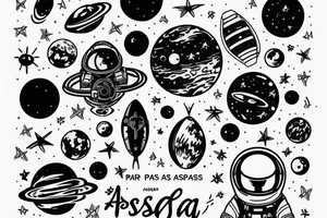 "per aspera ad astra" text with a space theme tattoo idea