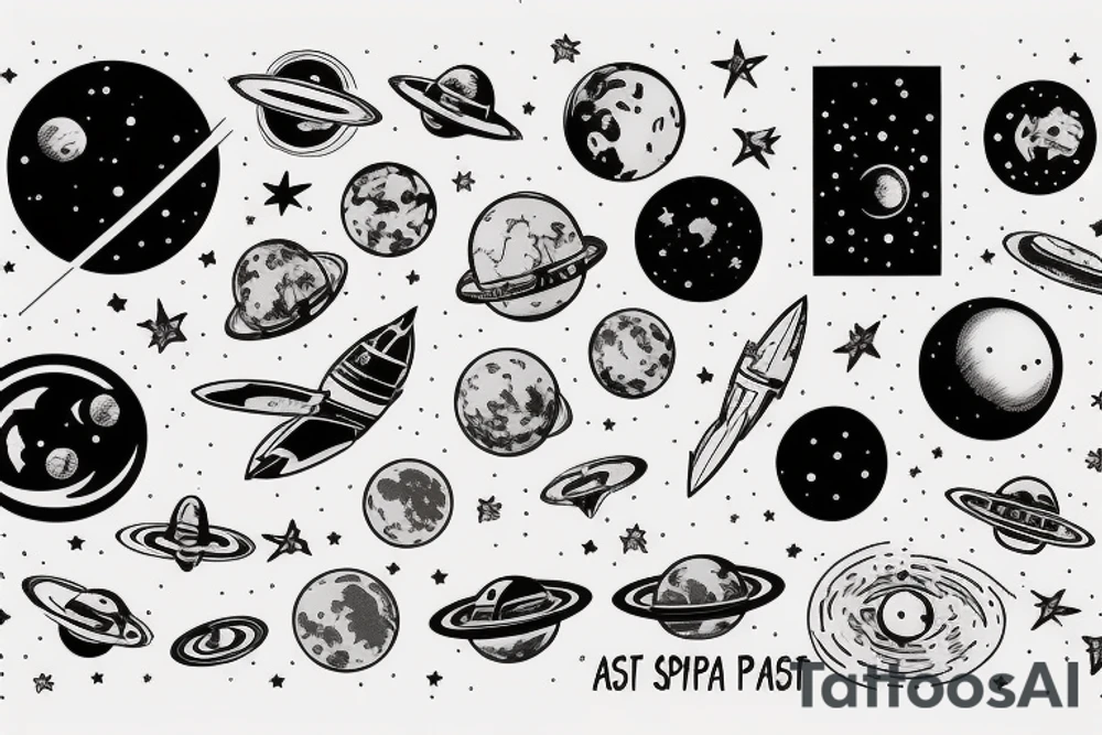 "per aspera ad astra" text with a space theme tattoo idea