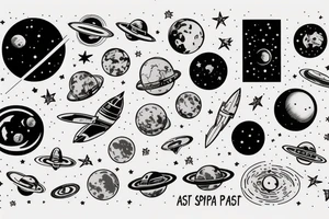 "per aspera ad astra" text with a space theme tattoo idea