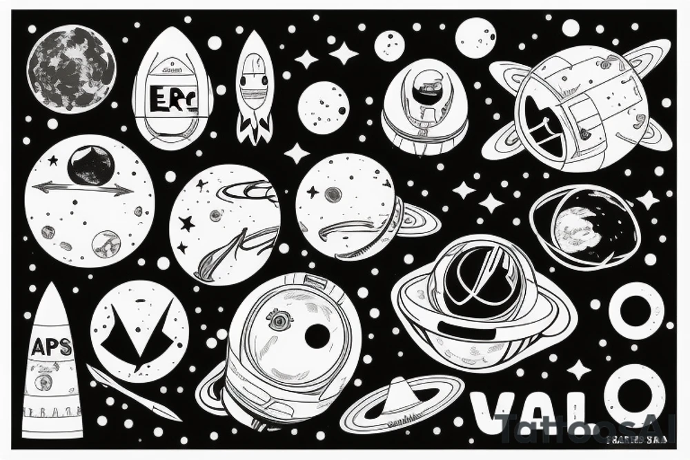 "per aspera ad astra" text with a space theme tattoo idea