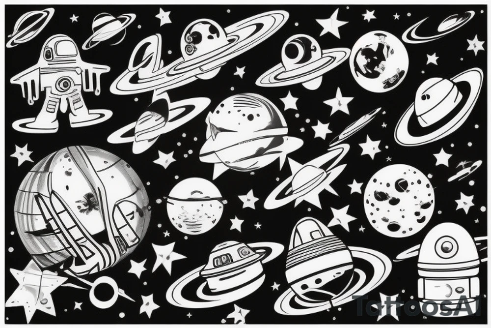 retro 50's tatto 
with a space theme tattoo idea