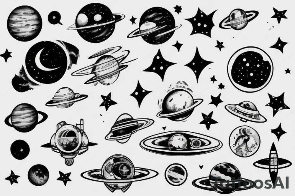 retro 50's tatto 
with a space theme tattoo idea