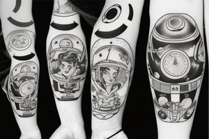 retro 50's tatto with a space theme, sailor style tattoo idea