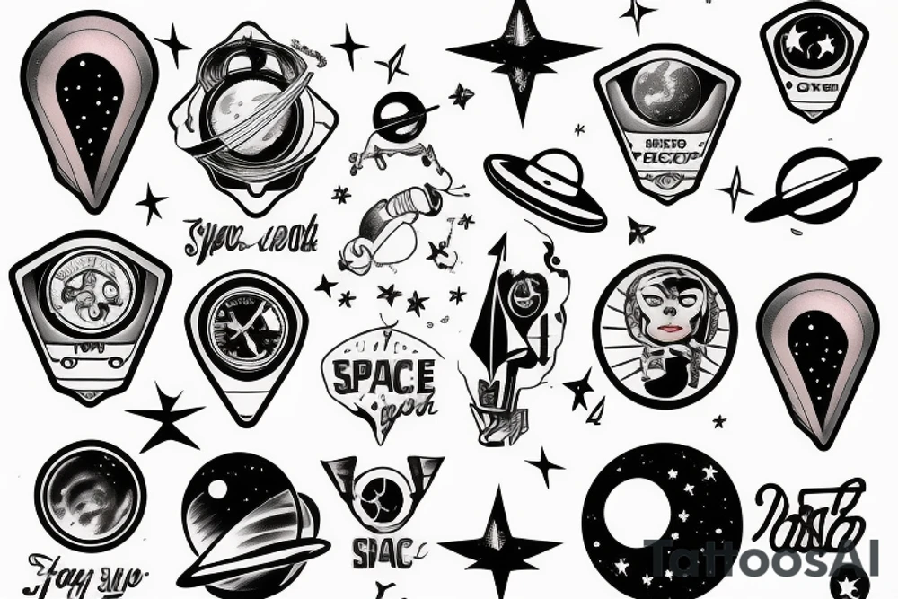 retro 50's tatto with a space theme, sailor style tattoo idea