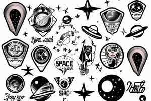 retro 50's tatto with a space theme, sailor style tattoo idea