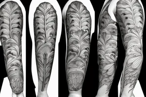 Acanthus leaf with statues on a sleeve tattoo idea