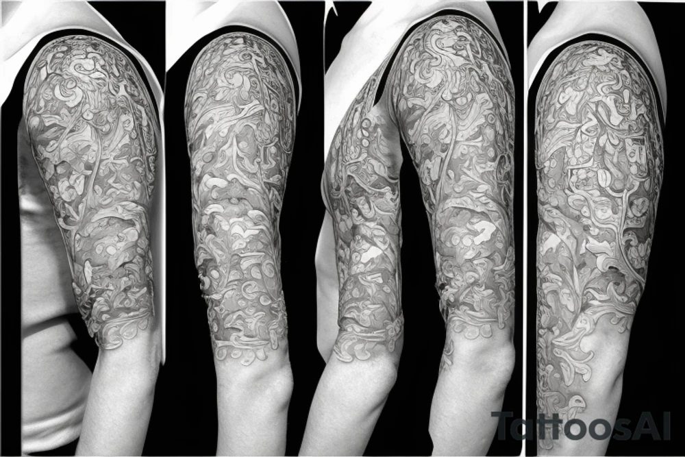Acanthus leaf with statues on a sleeve tattoo idea