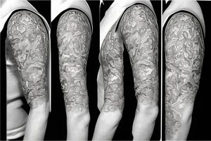 Acanthus leaf with statues on a sleeve tattoo idea