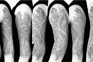 Acanthus leaf with statues on a sleeve tattoo idea
