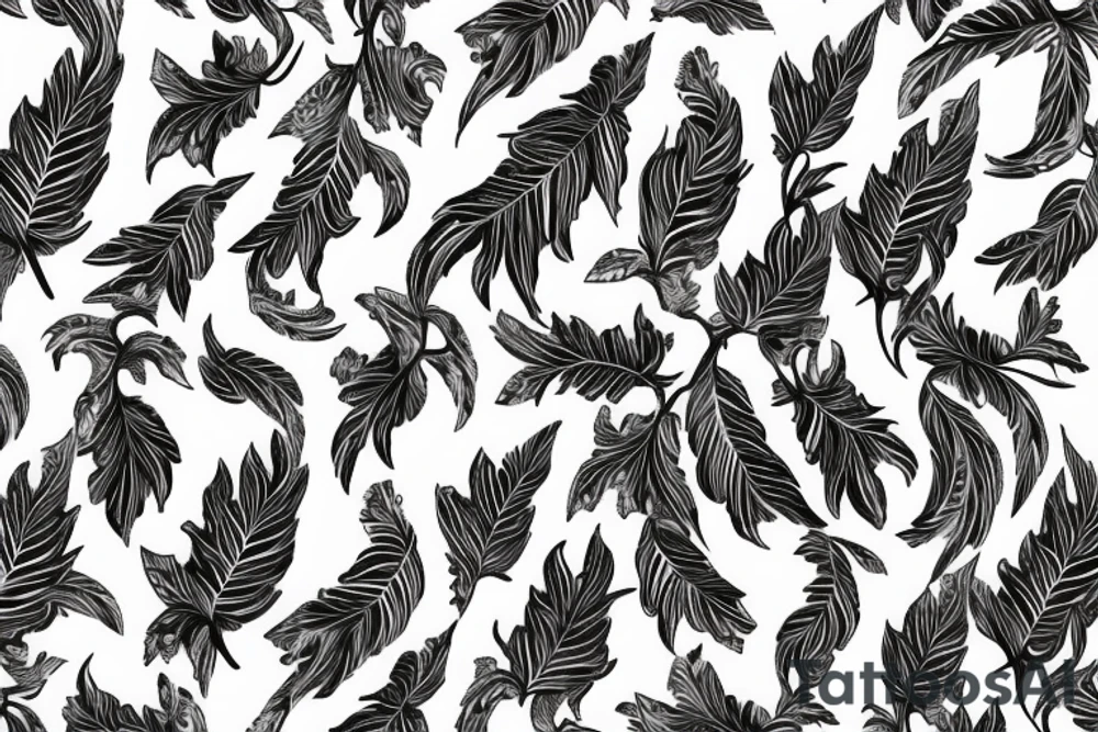 Acanthus leaf with statues on a sleeve tattoo idea