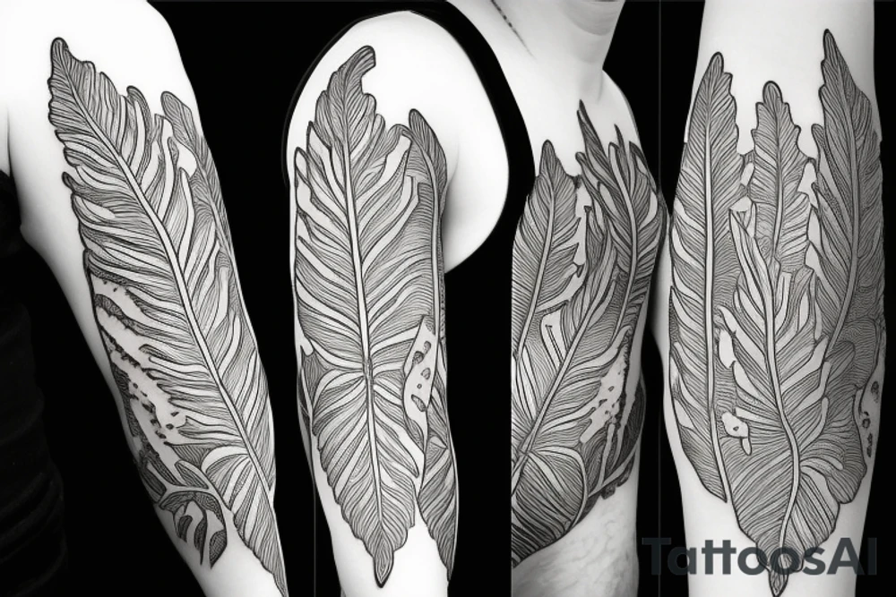Acanthus leaf with statues on a sleeve tattoo idea