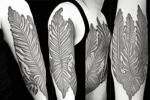 Acanthus leaf with statues on a sleeve tattoo idea
