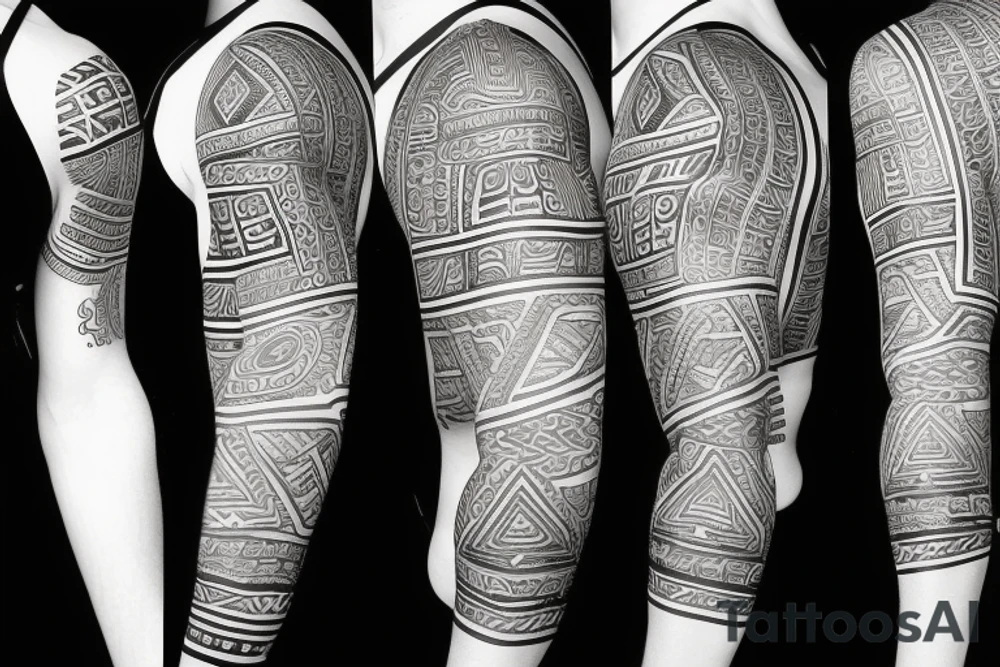 Mexican sleeve with Aztec print tattoo idea