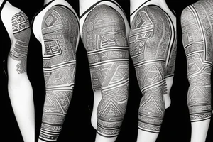 Mexican sleeve with Aztec print tattoo idea