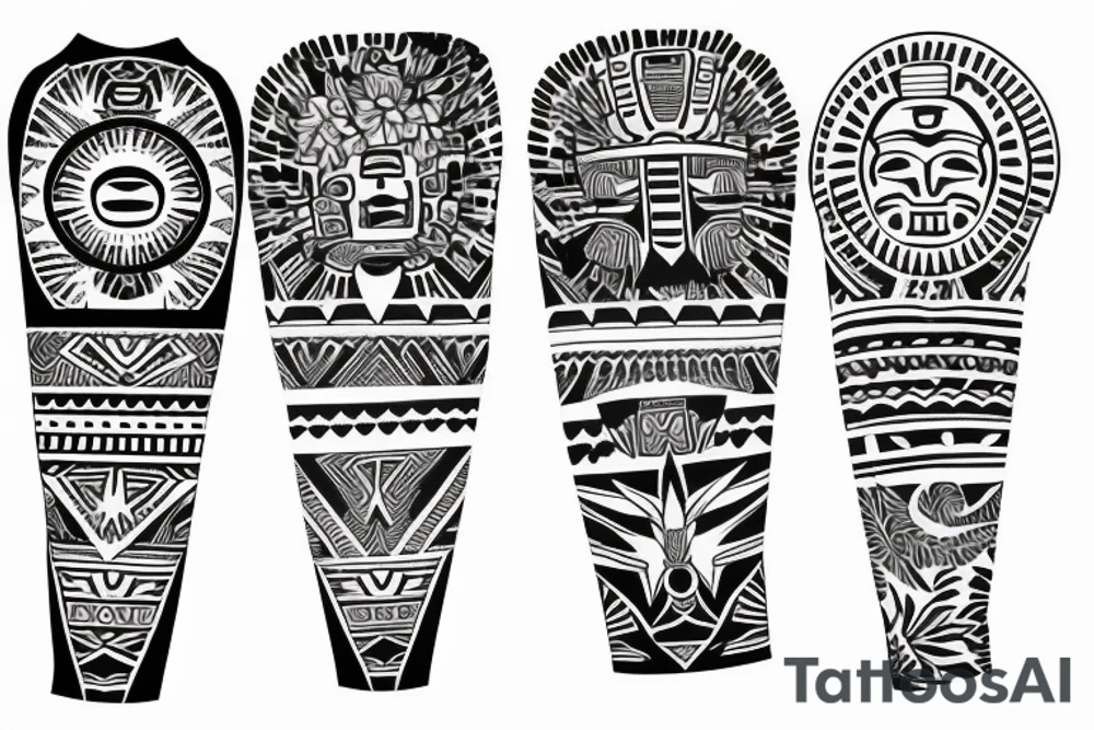 Mexican sleeve with Aztec print tattoo idea