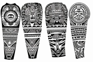 Mexican sleeve with Aztec print tattoo idea