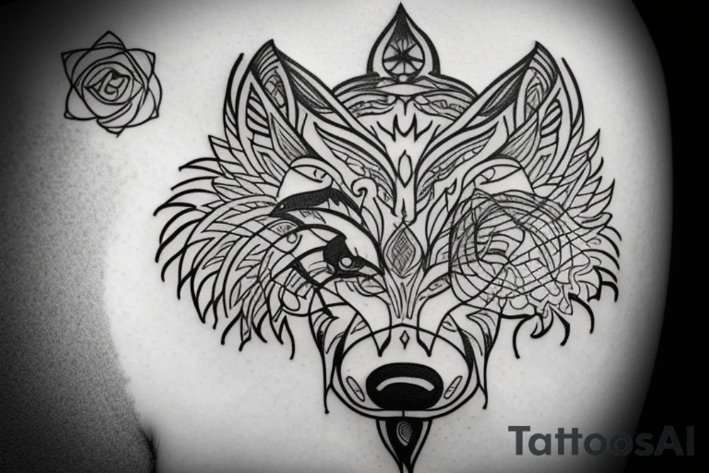 Wolf outline howling mandala around tattoo idea