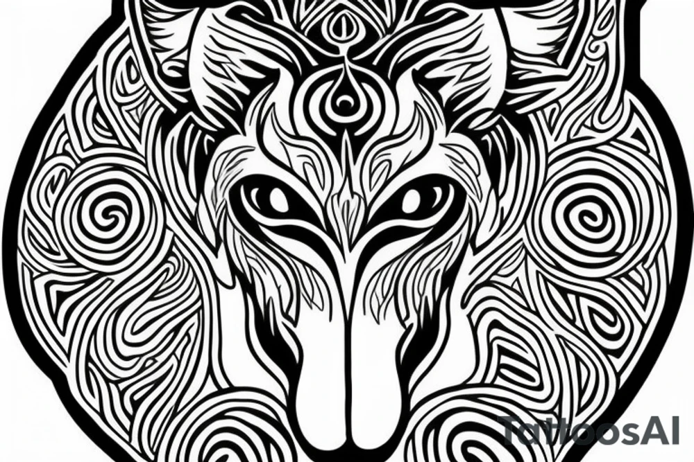 Wolf outline howling mandala around tattoo idea