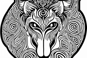 Wolf outline howling mandala around tattoo idea