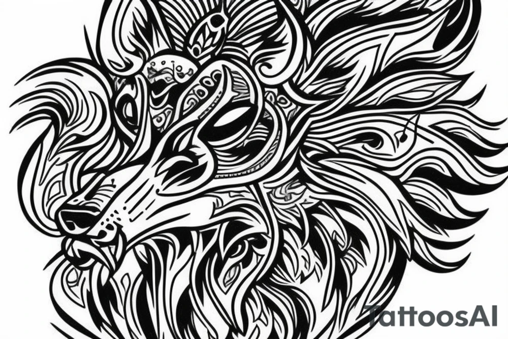 Wolf outline howling mandala around tattoo idea