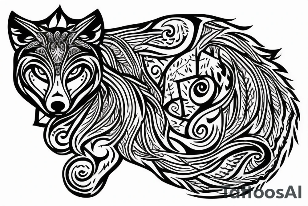 Wolf outline howling mandala around tattoo idea