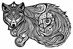 Wolf outline howling mandala around tattoo idea