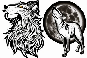 Sitting wolf howling at moon tattoo idea