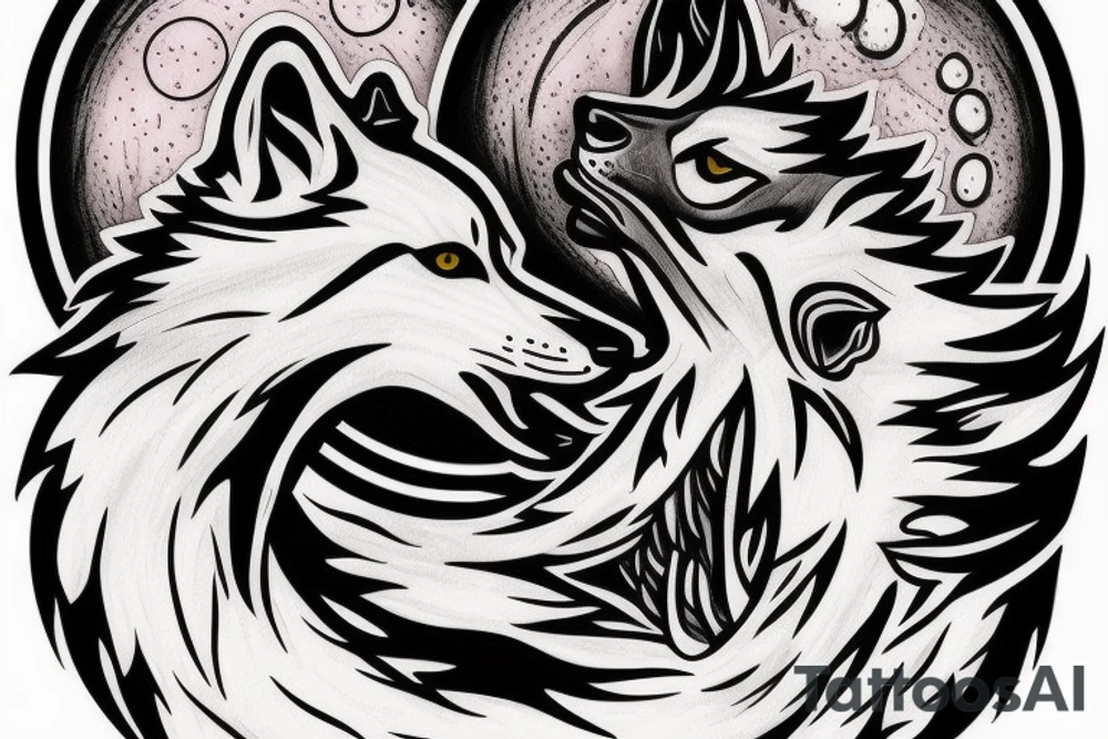 Sitting wolf howling at moon tattoo idea