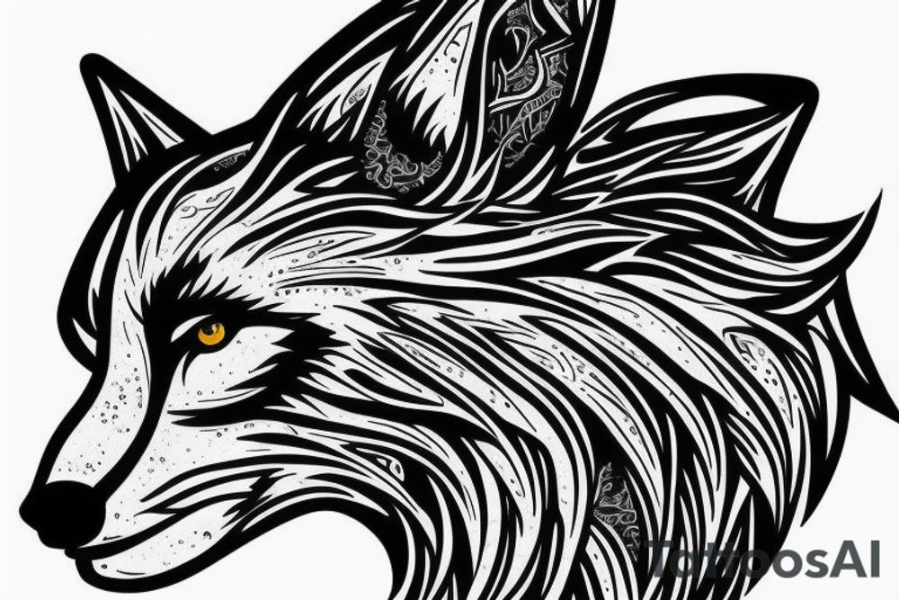 Sitting wolf howling at moon tattoo idea