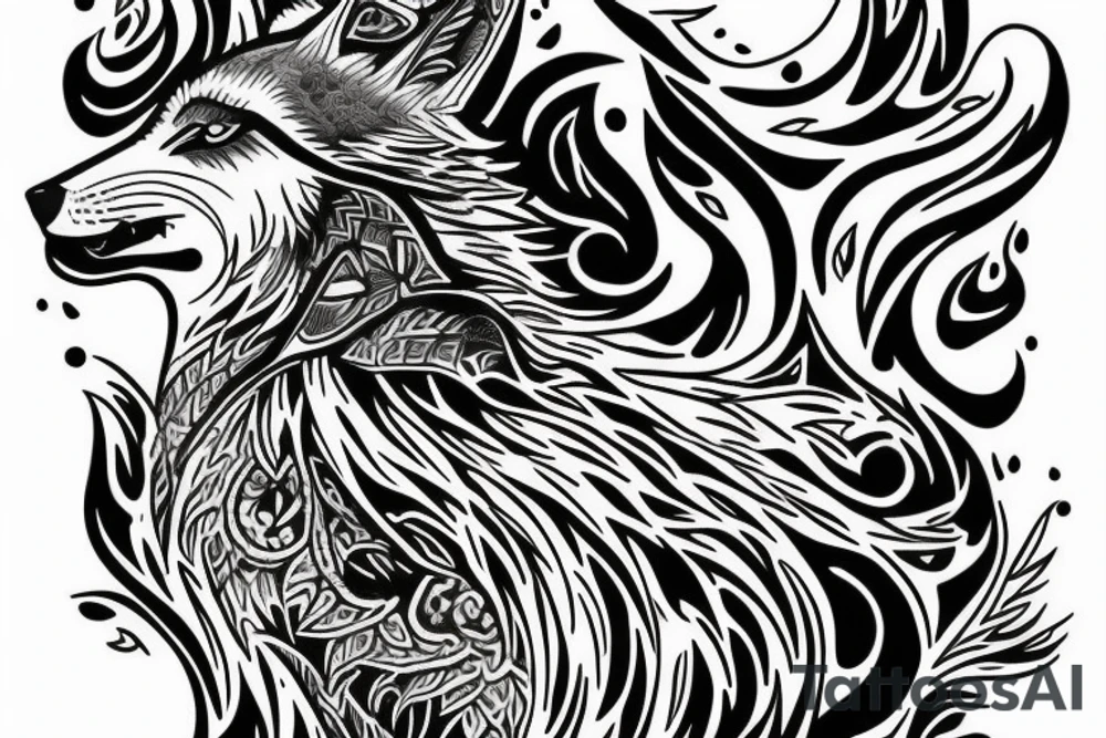 Sitting wolf howling at moon tattoo idea