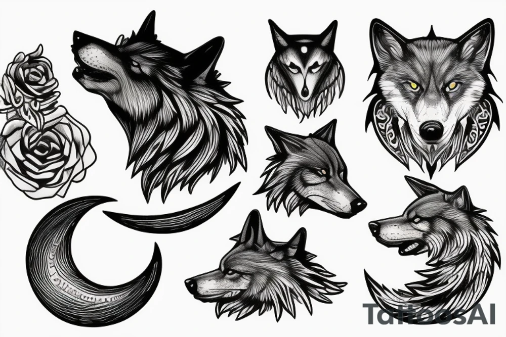 Sitting wolf howling at moon tattoo idea