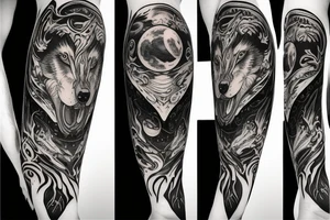 Sitting wolf howling at moon tattoo idea