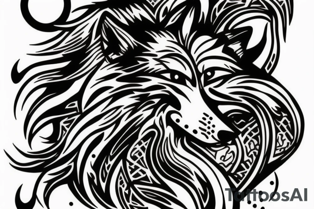 Sitting wolf howling at moon tattoo idea