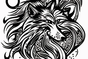 Sitting wolf howling at moon tattoo idea