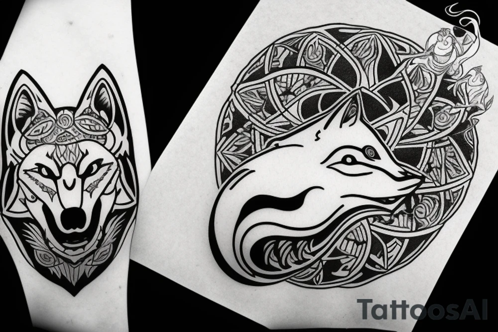 Sitting wolf howling at moon tattoo idea