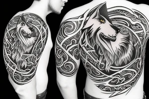 Sitting wolf howling at moon tattoo idea