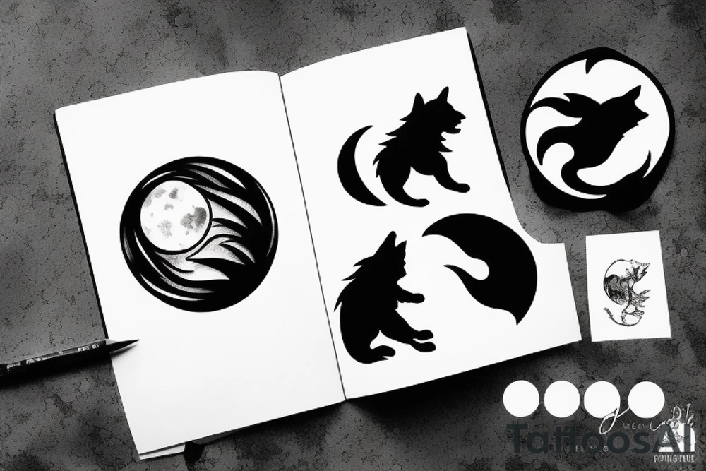 Sitting wolf howling at moon tattoo idea