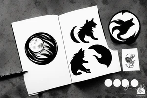 Sitting wolf howling at moon tattoo idea