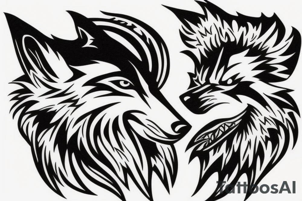 Sitting wolf howling at moon tattoo idea