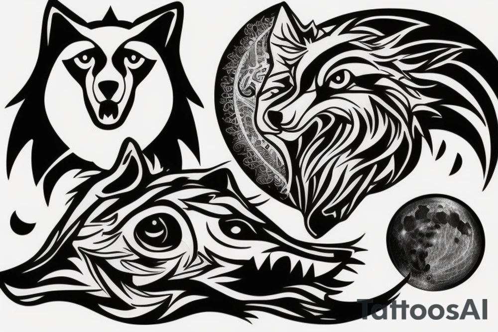 Sitting wolf howling at moon tattoo idea