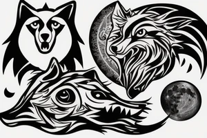 Sitting wolf howling at moon tattoo idea