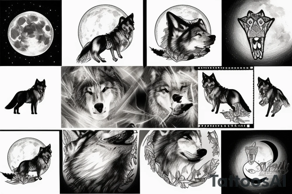 Sitting wolf howling at moon tattoo idea