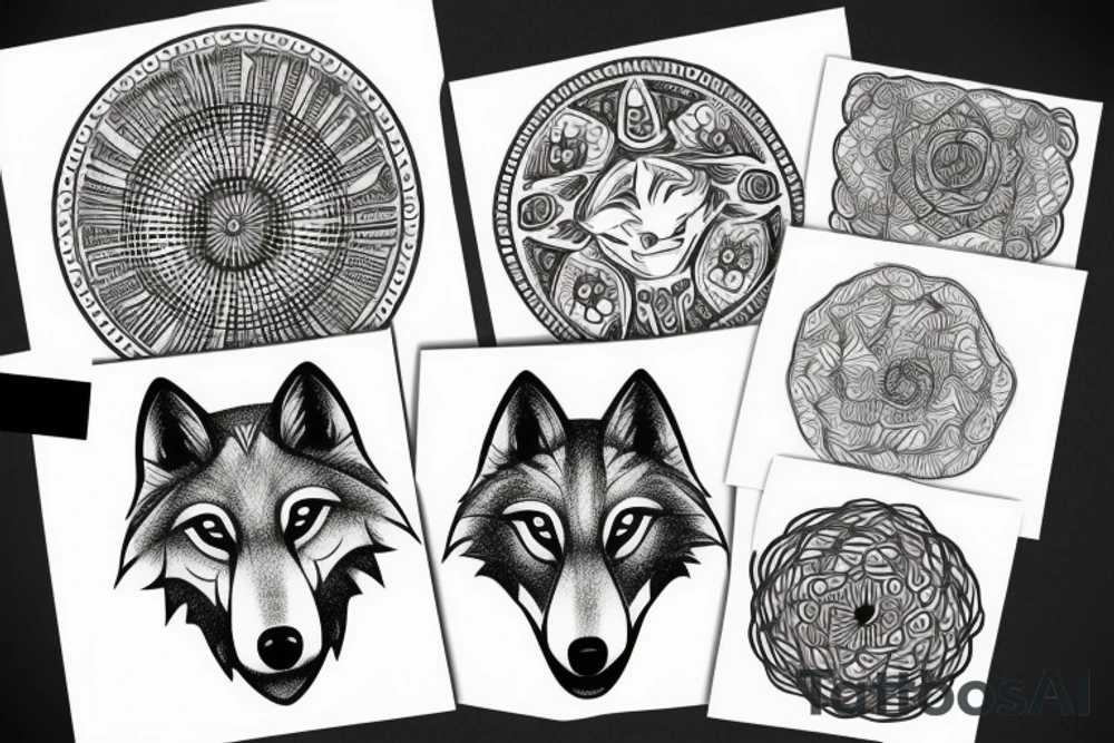 Wolf circle dot tattoo idea
