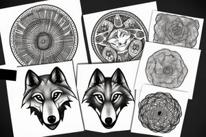 Wolf circle dot tattoo idea