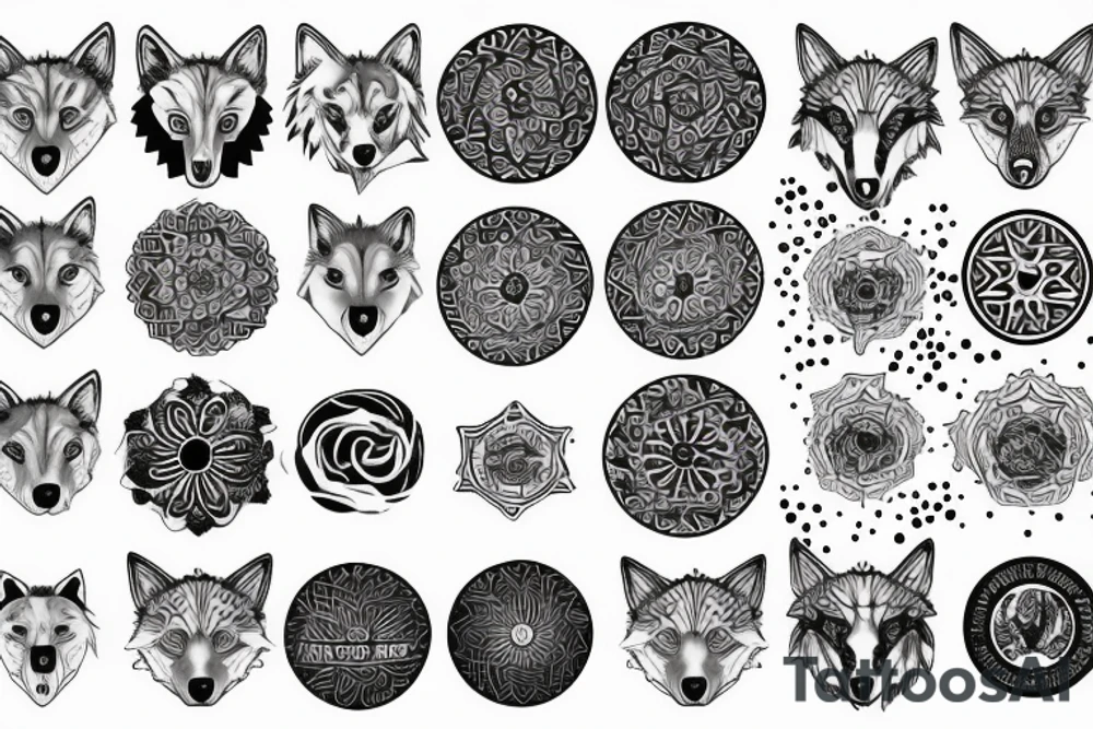 Wolf circle dot tattoo idea
