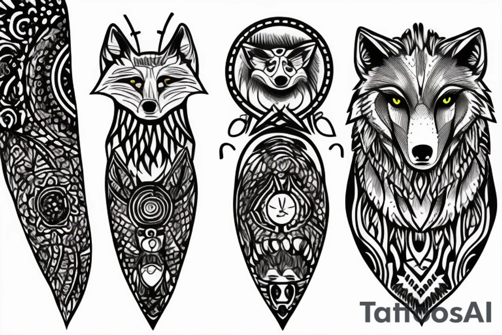 Wolf circle dot tattoo idea