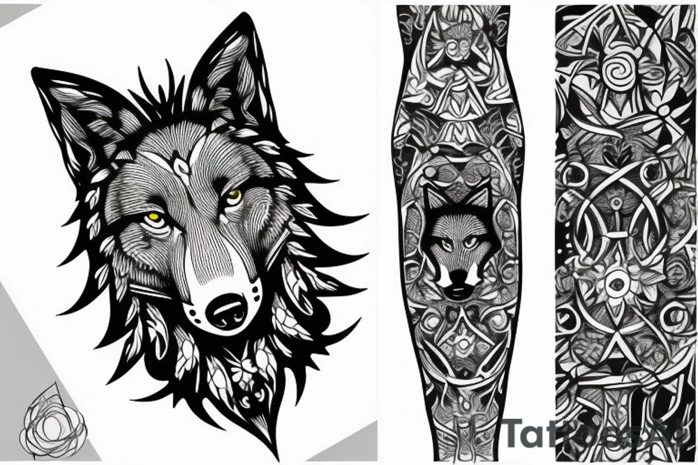 Wolf circle dot tattoo idea