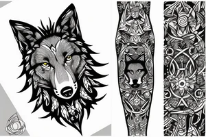 Wolf circle dot tattoo idea